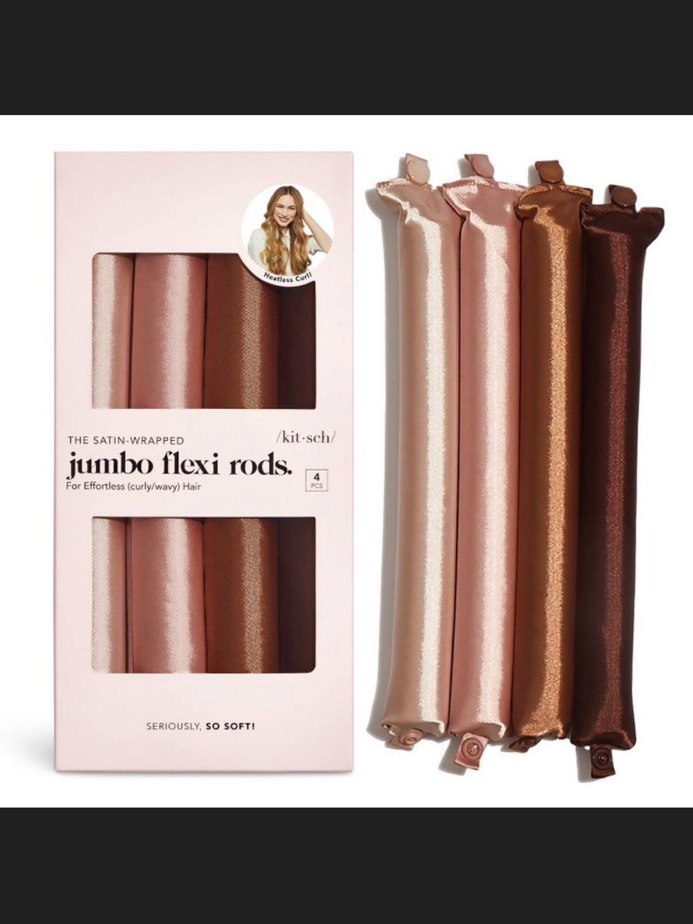 Kitsch Satin Jumbo Flexi Rods Hair Rollers Rosewood •4 Pack•